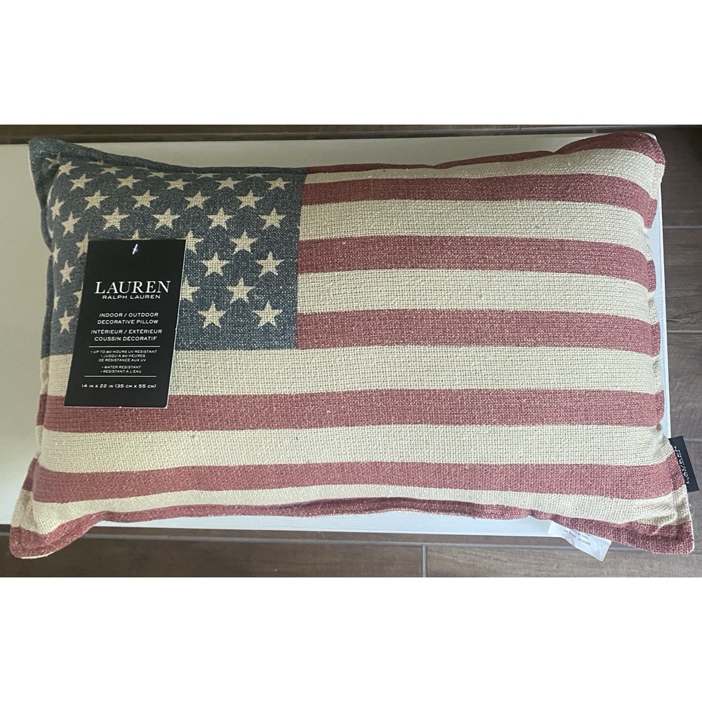 Lauren Ralph Lauren American Flag Indoor Outdoor Decorative Pillow 14x22 NWT